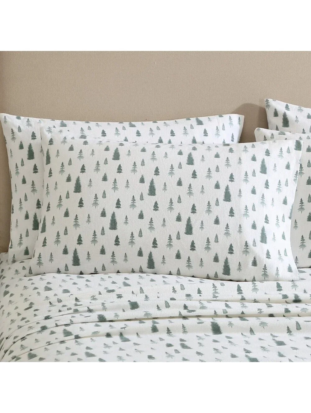 Lenox Flannel Sheet Set, Queen (Pine Trees Green) Holiday 6 Piece